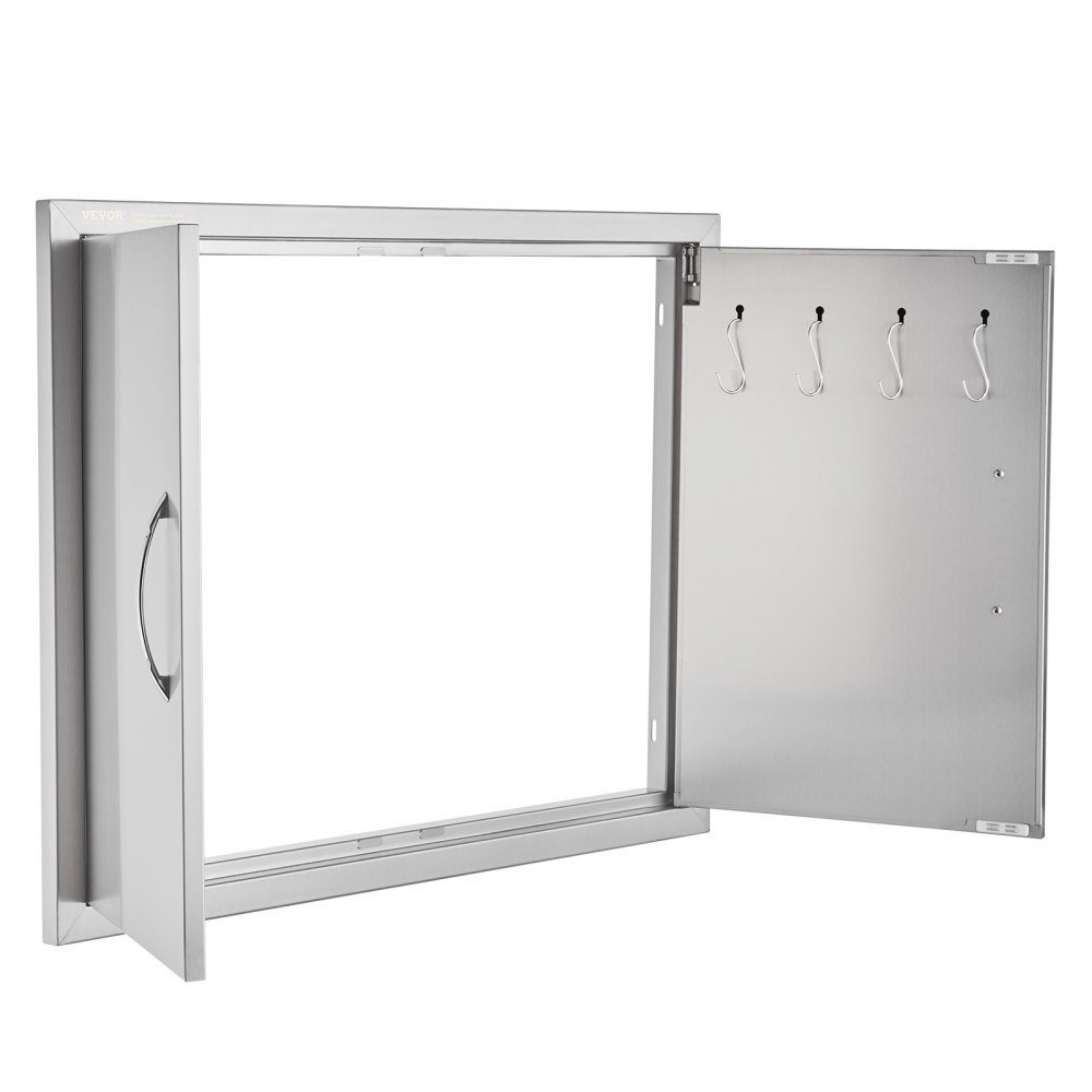 Porte d'accès au gril 787x609mm Double porte de cuisine extérieure encastrée en acier inoxydable Porte verticale à double paroi avec poignées et crochets pour Grill Island Grill Station Armoire extérieure