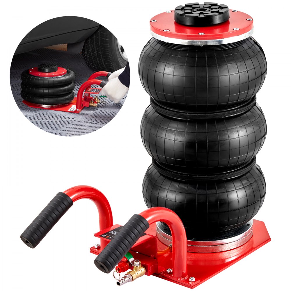 Pneumatic car jack Triple Bag Air Jack 3T, Triple Bag Air Jack 140-450 mm lifting height Airbag Air Jack, 5 minutes stroke short handle air jack, car jack red labor saving