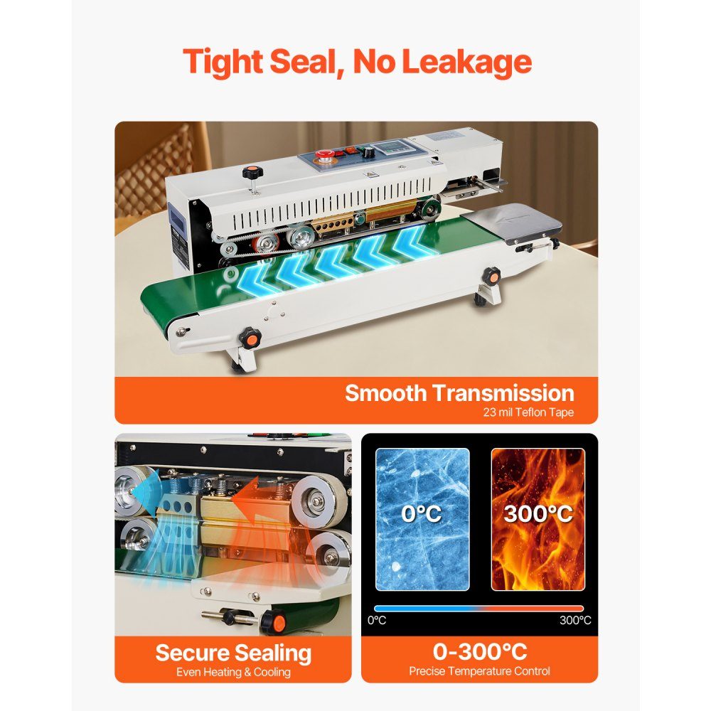 Continuous Bag Band Welding Machine, 0.24-0.47 inch/6-12mm Welding Width, Horizontal Band Welding Machine with Digital Temperature Control, Bag Welder for 0.02-0.8mm Plastic Bags, Inflation Function