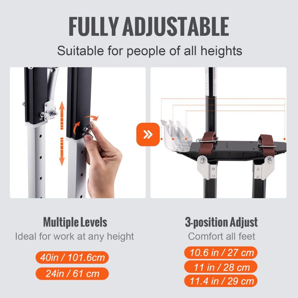 Aluminum Stilts Ceiling Construction 24-40" Height Adjustable Work Stilts Drywall 220lb Load Capacity Painter's Stilts 11-11" Base Size Black Painting Home Decor Tree Trimming Electrical Work