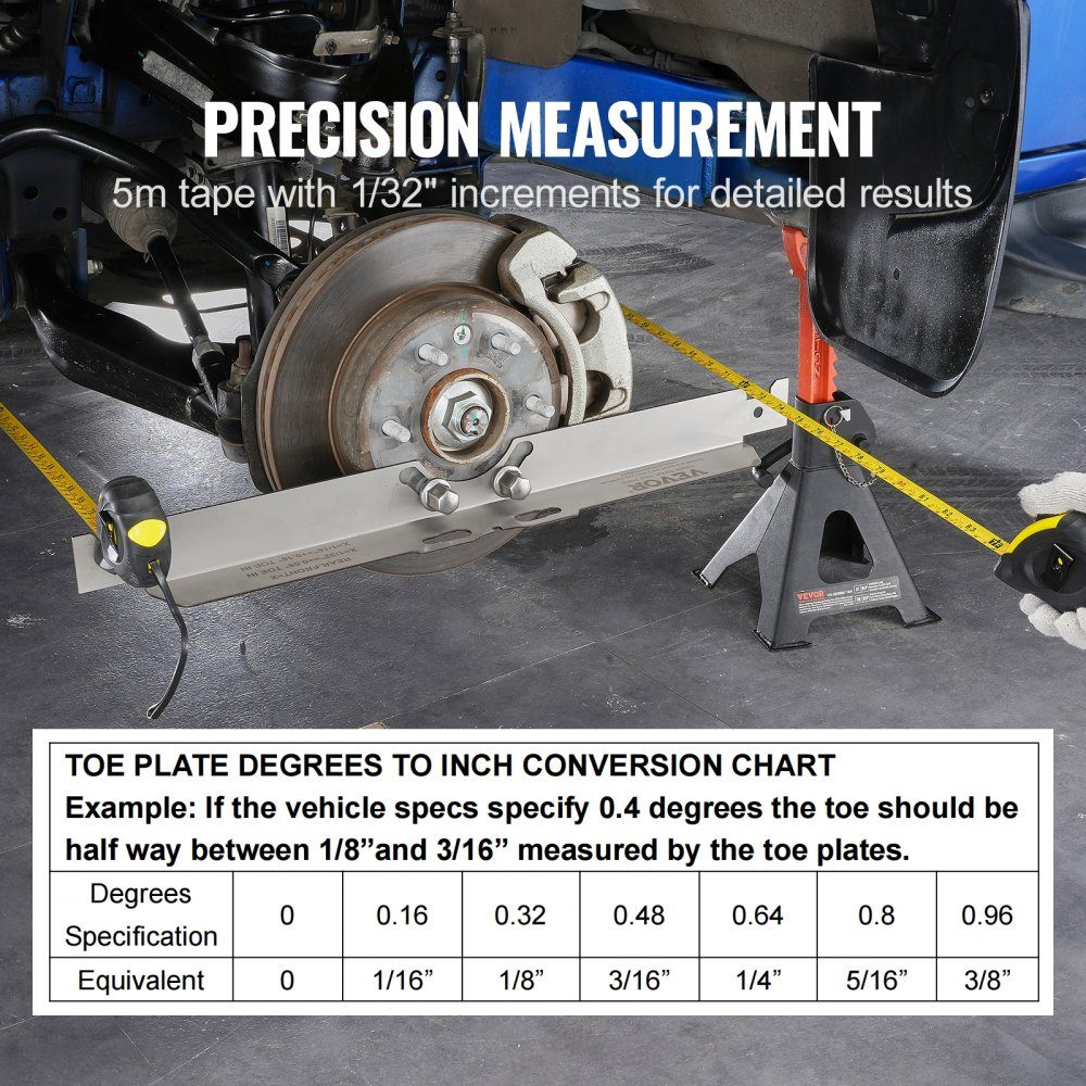 Wheel Alignment Tool, 2 Pack Wheel Alignment Track Plates, Stainless Steel Wheel Alignment Tool Plate, Accurate Track Angle Measurement, Includes 2 Tape Measures and Conversion Table