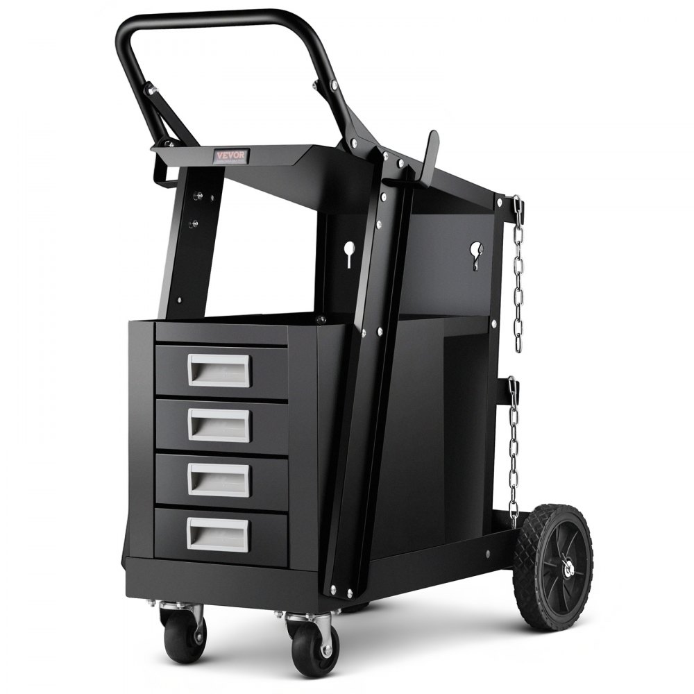 Laswagen 2 legborden met 4 laden Lasmobiel Max. 100-120kg Trolley voor lasapparatuur met 2 gasfleshouders Ideaal voor handmatig lassen Inertgaslassen Argonbooglassen