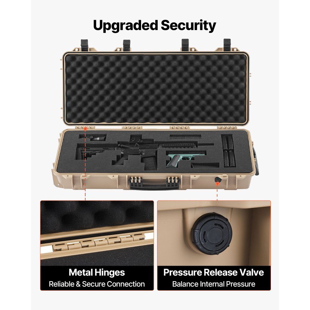 Gun Case with Hard Shell for Long Guns, Lockable Gun Case with Pre-Cut Foam, Long Gun Case, Gun Storage, Rollable, IP67 Waterproof, 97.8 x 42 x 17.3 cm, Khaki