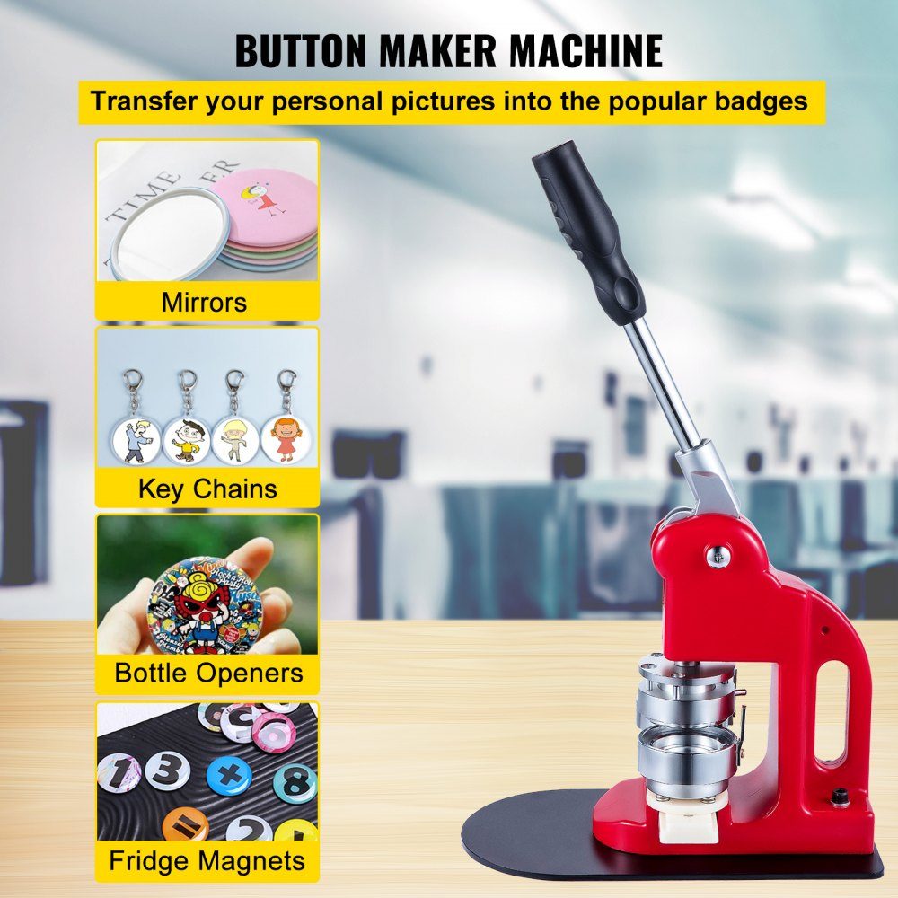 Button press machine 44 mm, button maker 1000 pieces, button maker with basic size 16 x 29 cm, punch press machine with user-friendly handle, for making buttons, badges