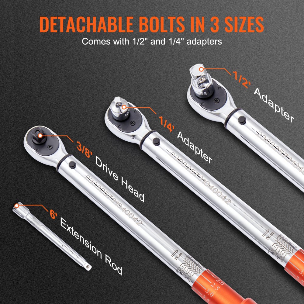 Drehmomentschlüssel 3/8", 14-110 Nm Drehmomentschlüssel Fahrrad & Motorrad-Set, ± 3 % Fehlergenauigkeit mit 2 Verlängerungsstangen 152,4 mm, 3/8-1/2" & 3/8-1/4" Adapter, 72 Zähne verstellbar Drehmomentschlüssel 3/8", 14-110 Nm Drehmomentschlüssel Fahrrad & Motorrad-Set, ± 3 % Fehlergenauigkeit mit 2 Verlängerungsstangen 152,4 mm, 3/8-1/2" & 3/8-1/4" Adapter, 72 Zähne verstellbar