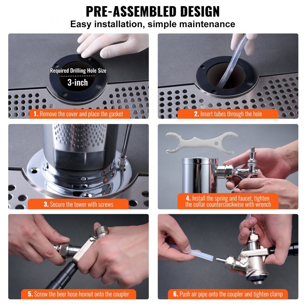 Kit de tour Kegerator, kit de conversion de bière avec 2 robinets, distributeur de tour de bière en acier inoxydable avec régulateur W21.8 à double jauge et coupleur de fût système S, plateau d'égouttage de bière pour fête à la maison