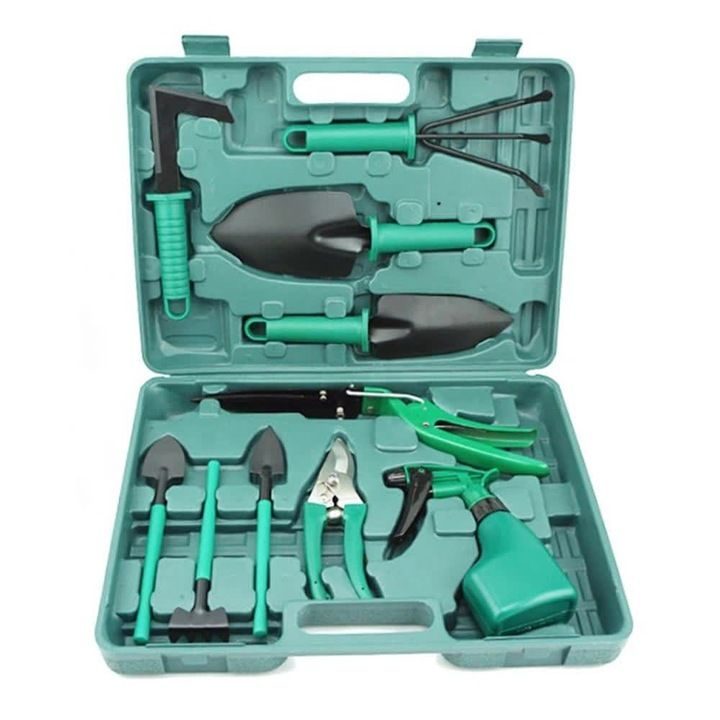Gartenwerkzeug-Set im Aluminiumkoffer – Edelstahl, Schaufel, Rechen, Handschuhe