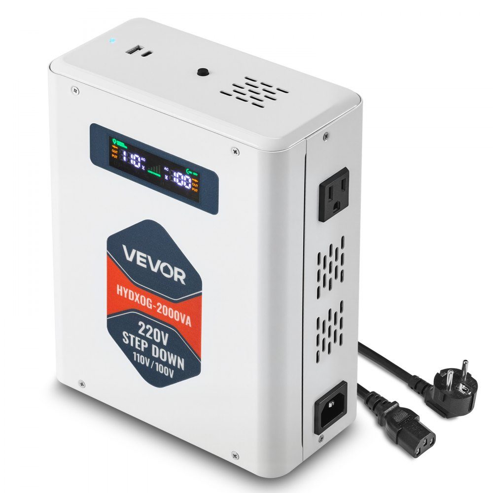 Step Down Voltage Converter 2000VA Heavy Duty Converter 220V to 110V Power Transformer with 2 US Sockets USB Output LCD Display Temperature Protection for 110V Devices