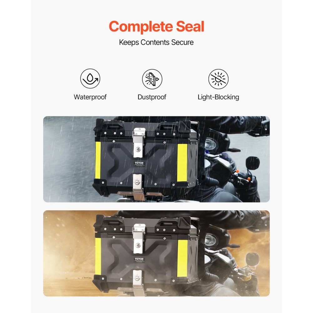 Motorrad-Topcase, Motorradkoffer, 55 l, Aluminiumlegierung, Heckbox mit Lederfutter, abnehmbare Motorrad-Topbox mit Schloss und Rückenpolster, Helmkoffer (470 x 430 x 367 mm), Schwarz
