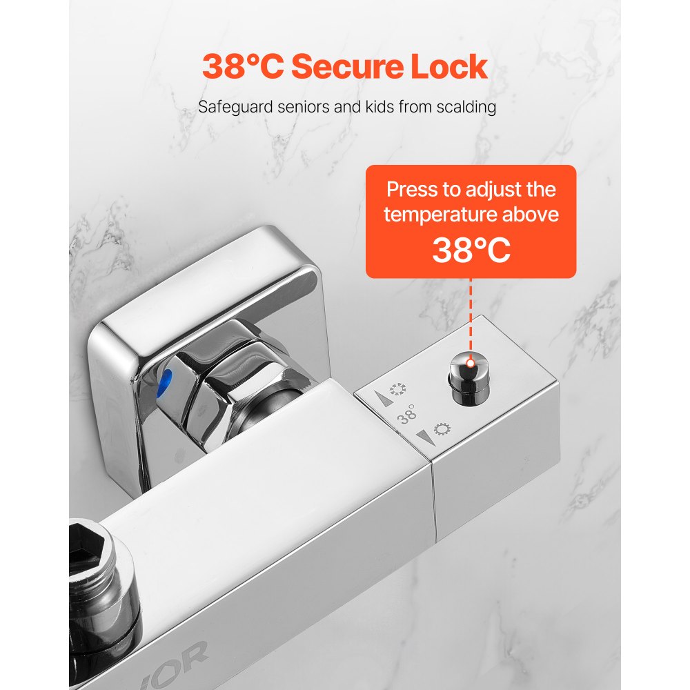 Robinet de douche avec thermostatique, thermostat de douche avec verrouillage de sécurité 38 °C, robinet de douche, robinet de baignoire (2 trous), vannes de régulation de température pour salle de bain, camping-car, hôtel, chrome-argent Robinet de douche avec thermostatique, thermostat de douche avec verrouillage de sécurité 38 °C, robinet de douche, robinet de baignoire (2 trous), vannes de régulation de température pour salle de bain, camping-car, hôtel, chrome-argent