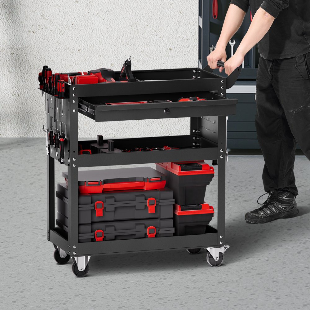 Werkzeugwagen 830x350x826 mm, 160 kg Tragkraft, Werkstattwagen mit Schublade, Aufbewahrungsorganisator für Mechaniker-Werkzeuge, für Garage, Lager und Werkstatt, schwarz Werkzeugwagen 830x350x826 mm, 160 kg Tragkraft, Werkstattwagen mit Schublade, Aufbewahrungsorganisator für Mechaniker-Werkzeuge, für Garage, Lager und Werkstatt, schwarz