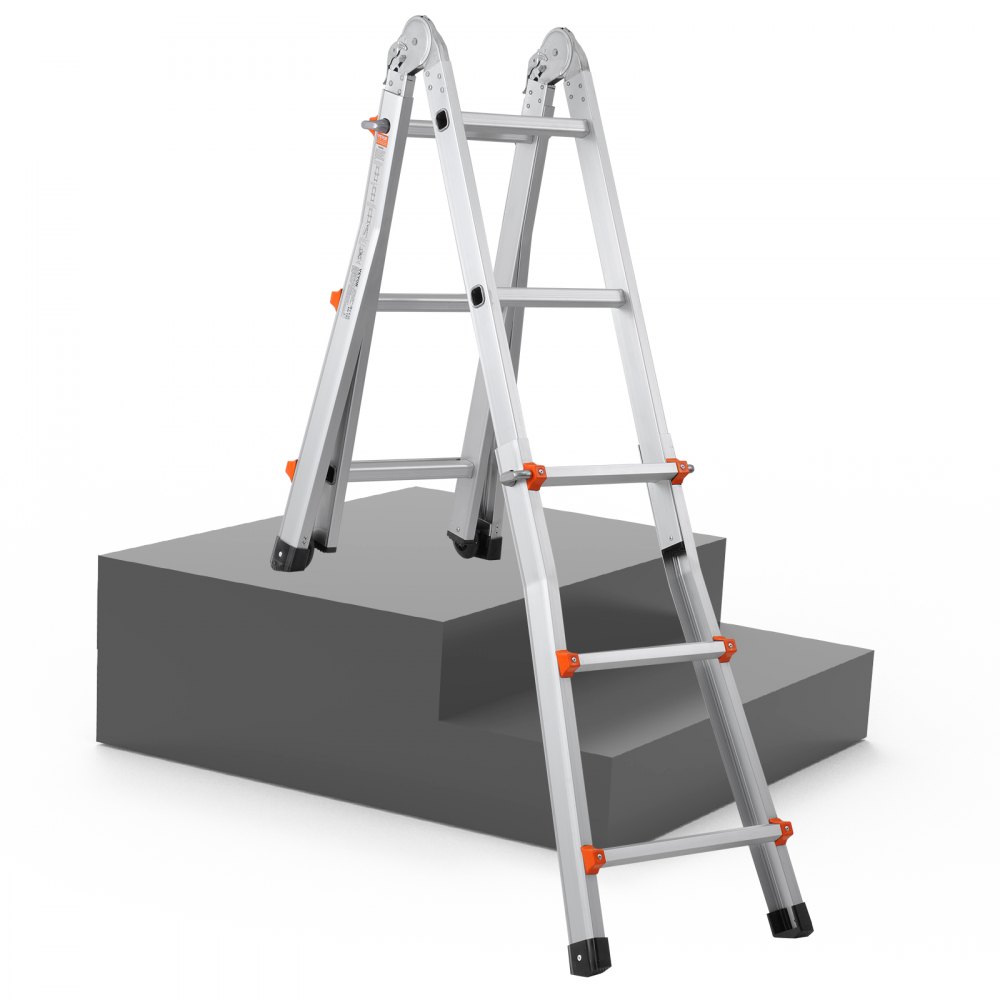 Telescopic A-Frame Ladder 3350mm Compact Aluminum Extension Ladder Multifunctional Portable Folding RV Ladder Telescopic Ladder for Homework Stairs Indoor Outdoor Roofs 150kg Load Capacity