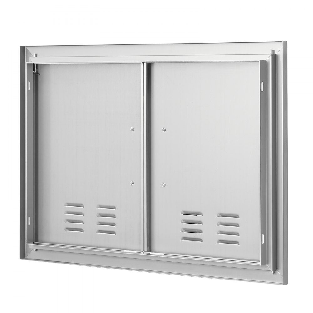 Grill Access Door 762x533mm Double Outdoor Kitchen Door Flush Mount Stainless Steel Door Vertical Wall Door with Handles and Vents for Grill Island Grill Station Outdoor Cabinet