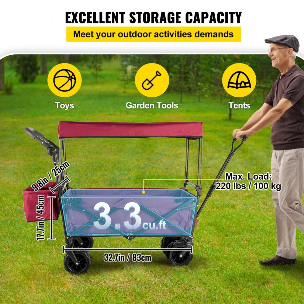 Camion Pliable Camion Pliant Noir Toit Amovible Camion Pliant en Tissu Oxford 600D Grande Roue Camion Pliant Portable Poignée réglable Convient pour Les Sports de Jardin de Plage