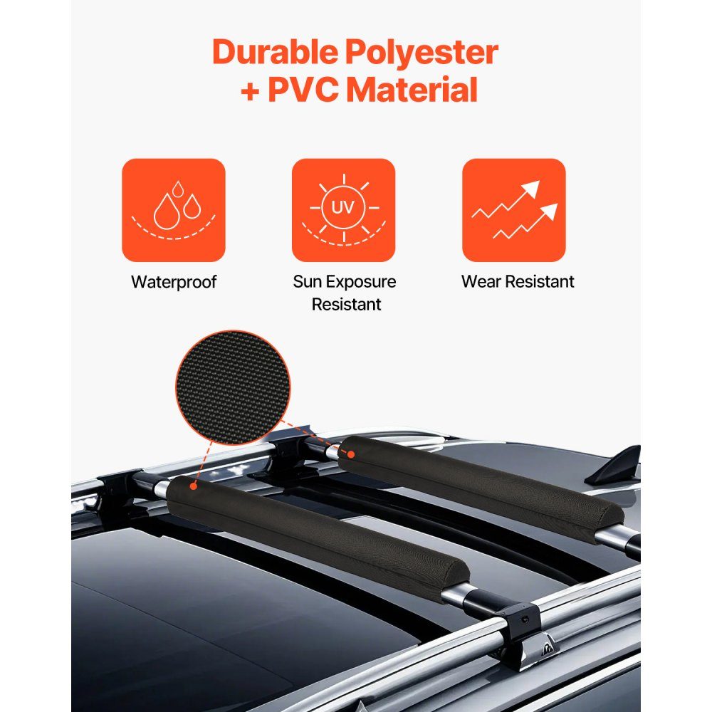 Soft roof rack pads (711 mm) car roof rack pads for various cross bars with 40 kg load capacity, kayak rack with 2 tension straps & Velcro fasteners for SUPs canoes