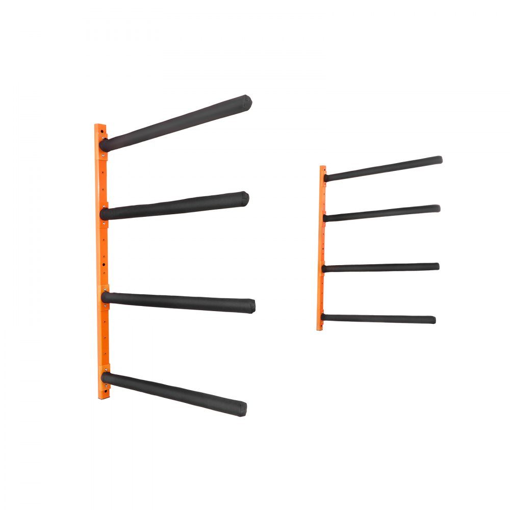 Wieszak na kajak do montażu ściennego 1168 x 850 x 45 mm Stojak na kajak na 4 kajaki 797,5 ± 10 mm Długość ramienia nośnego 400 funtów Nośność Stojak do przechowywania kajaków Wytrzymałe haczyki do przechowywania kajaków