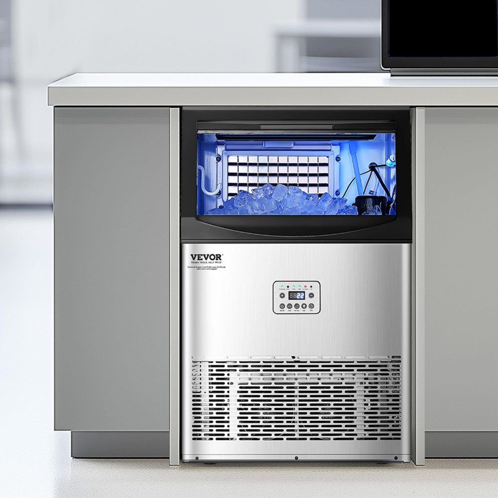 Kommerzielle Eismaschine (40,82 kg/Tag), Eismaschine mit 14,97 kg Speicherkapazität, 50 Eiswürfel in 15 Minuten, LED-Digitalanzeige, freistehend, selbstreinigend, für Bar, Büro, Restaurant