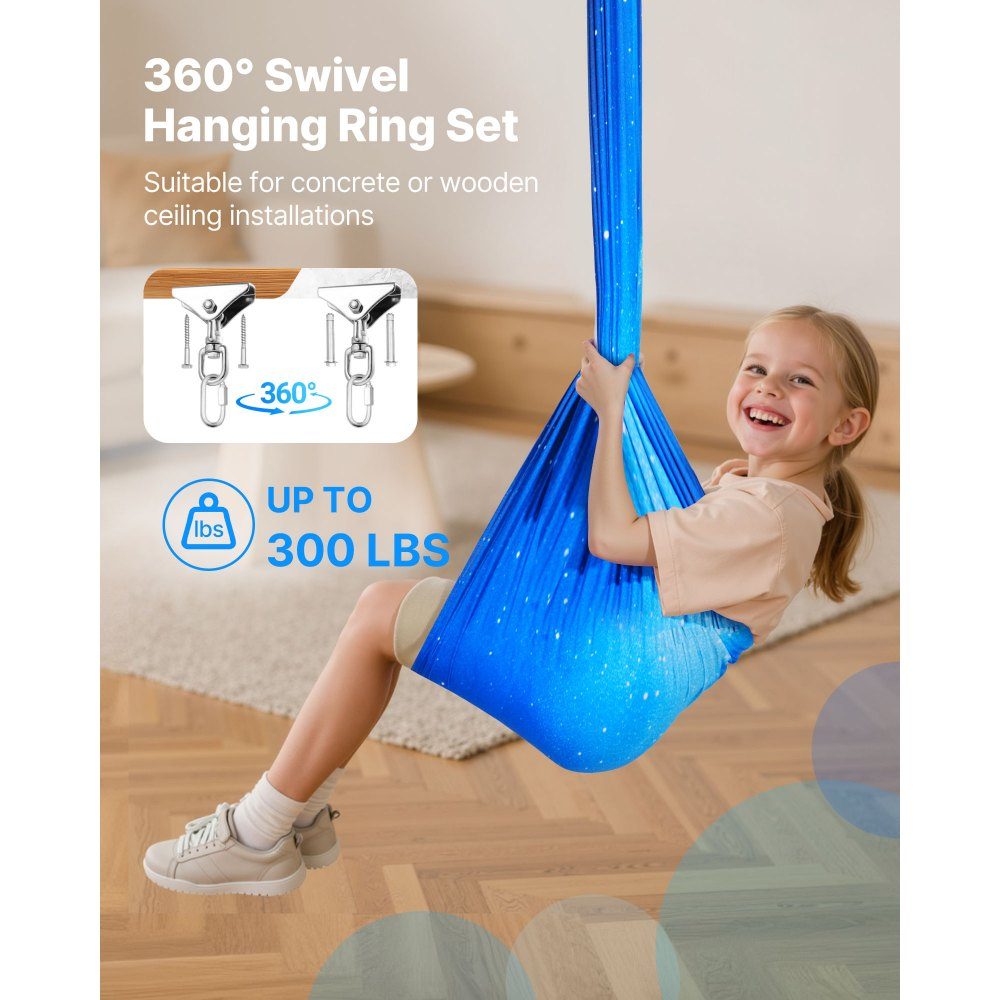 Aerial Yoga hangmatset Dubbellaags stof Aerial Yoga Swing Luchtvliegende Yoga Swing met 360° draaibare ophanging en O-sling en maximaal draagvermogen van 300 lbs Hangende schommels Blauw
