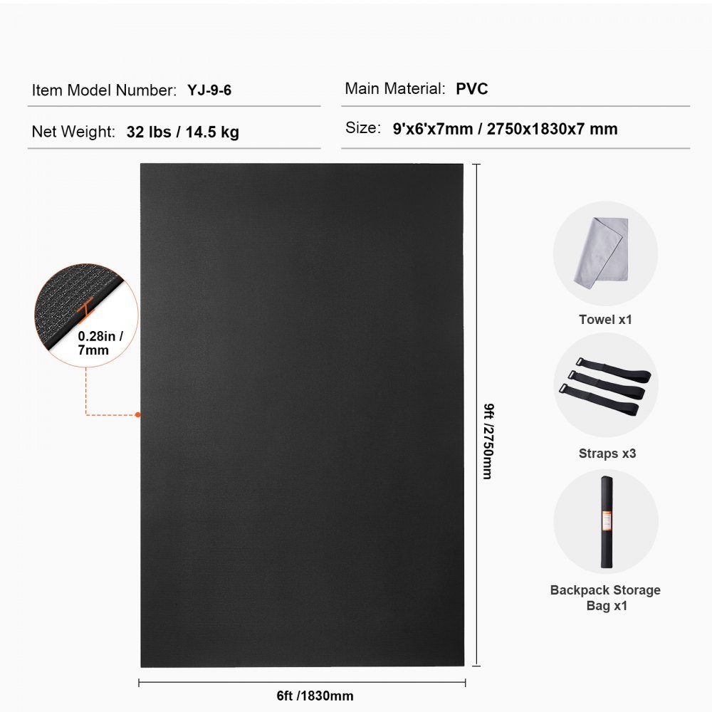 Trainingsmatte, rutschfeste Premium-Yogamatte mit hoher Dichte, Übungs-Yogamatte für Männer und Frauen, Fitness- und Trainingsmatte mit Tasche und Gurt, für alle Arten von Heim-Yoga, Pilates und Bodentraining (2,7 x 1,8 m)