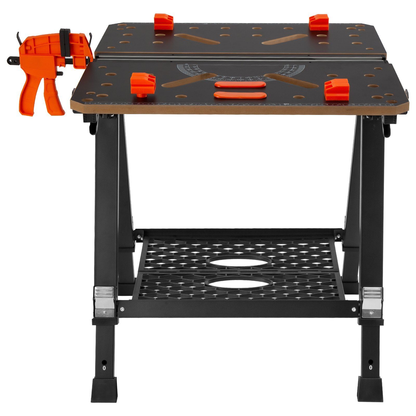 Work and clamping table 454kg load capacity 70x65cm Large work surface Foldable 60-92cm Height-adjustable workbench MDF table top Q195 steel frame Work table for sawing grinding cleaning