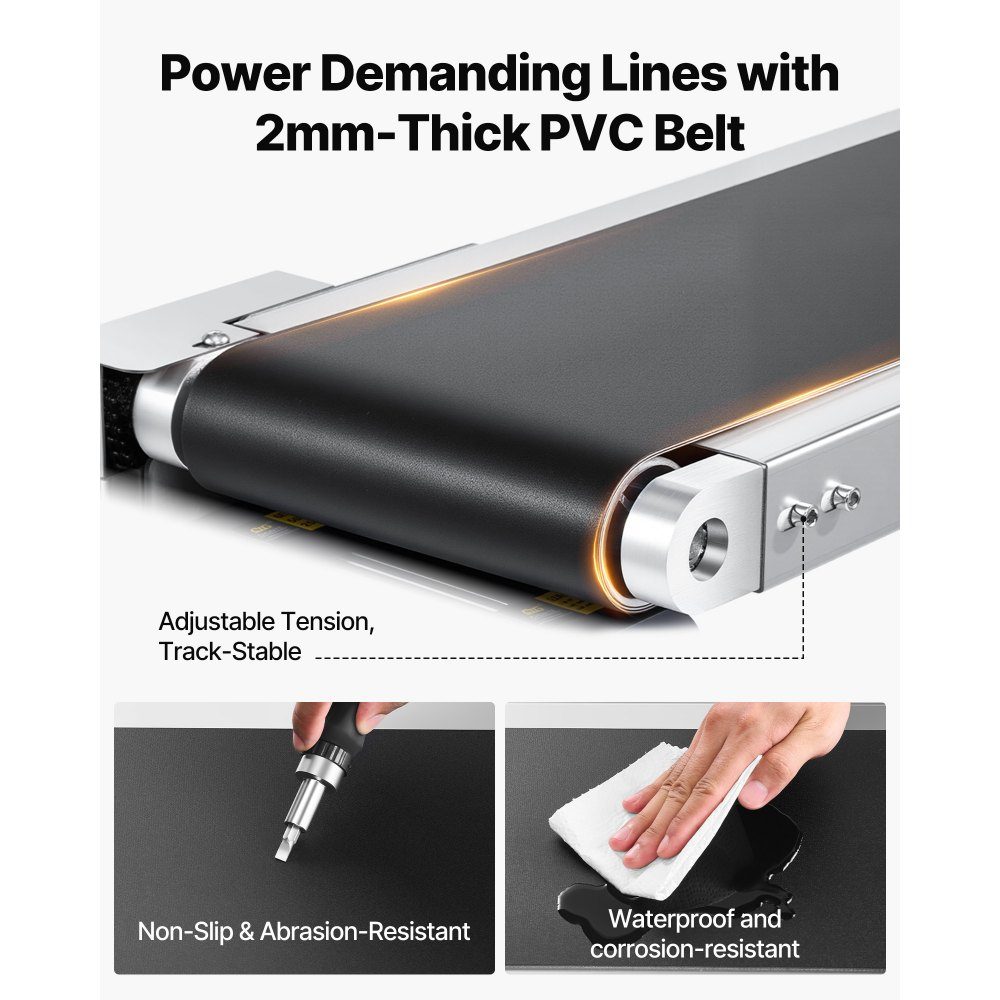 Belt Conveyor, 1803.4 x 198.1mm Conveyor Table, Motorized Stainless Steel Belt Conveyor for Inkjet Coding Applications, Powered PVC Belt, Adjustable Speed ​​(Double Guardrail)