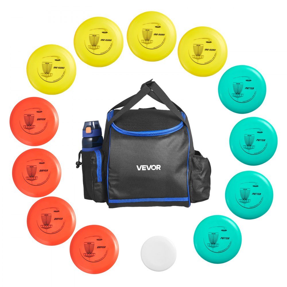 Disgolf Set Disc Golf Discs (12+1) for Beginners, Starter Set, with Putter, Middle Class, Driver, Includes Mini Marker, Portable Backpack, for Garden, Lawn, Beach and Outdoor Park