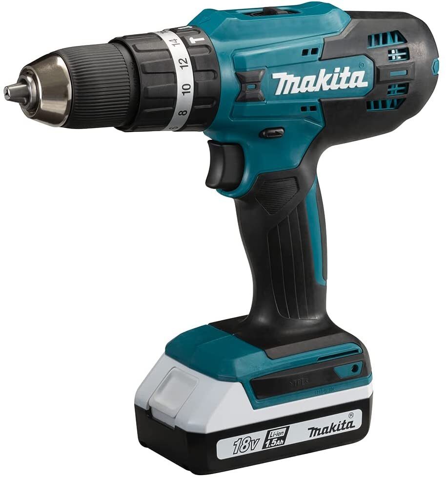 Wiertarka udarowa Makita HP488DWE + 2 akumulatory 18 V 1,5 Ah Li-Ion + walizka