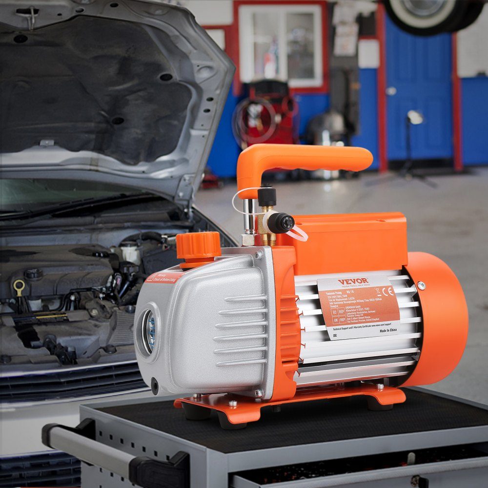 Vacuum Pump 150W Vacuum Pump 1 Stage Air Conditioning Pump 100L/min Flow 1440RPM Speed ​​0.64/1.27cm SAE Inlet Vacuum Equipment 5Pa Pure Copper Motor HVAC/Auto Refrigerant Charging