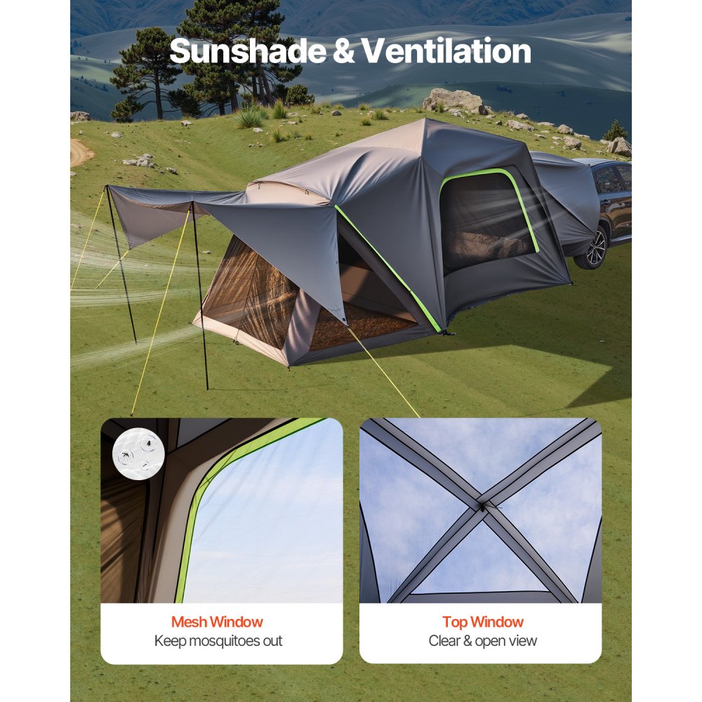 Tente de camping pour voiture SUV (305 x 310 x 230 cm) étanche PU2000 spacieuse double couche pour 5 à 8 personnes Tente de camping SUV avec auvent d'ombrage, fenêtres en maille, auvent de pluie et sac Tente de camping pour voiture SUV (305 x 310 x 230 cm) étanche PU2000 spacieuse double couche pour 5 à 8 personnes Tente de camping SUV avec auvent d'ombrage, fenêtres en maille, auvent de pluie et sac