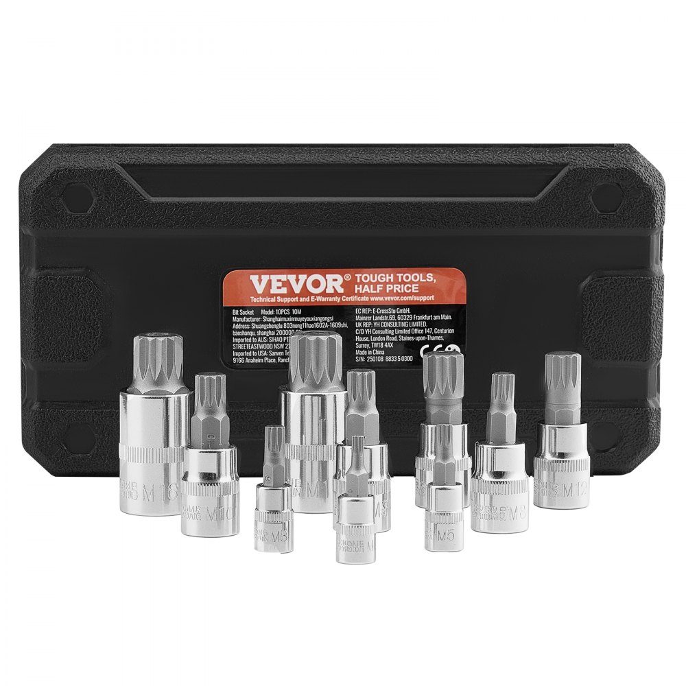 XZN 10pcs Triangle Spline Bit Socket Set M4-M18 High Quality Cr-V Steel 1/4" 3/8" 1/2" Drives with Improved Storage Case for Automotive Industry