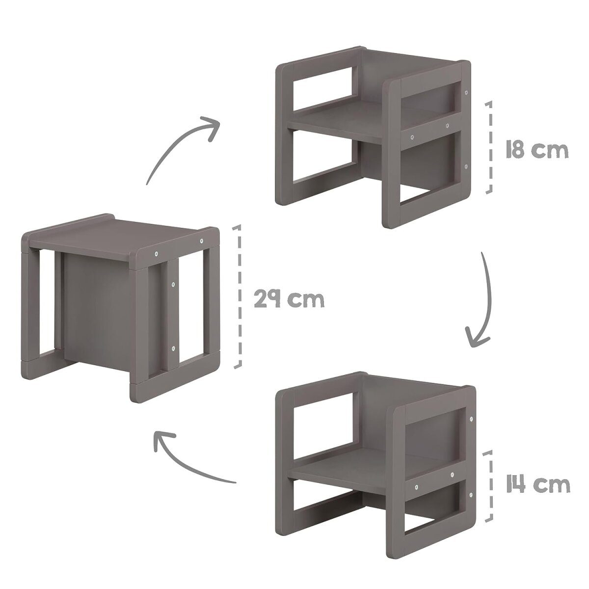 roba children's seating group 3in1 - reversible stool & table - convertible into a children's bench, anthracite