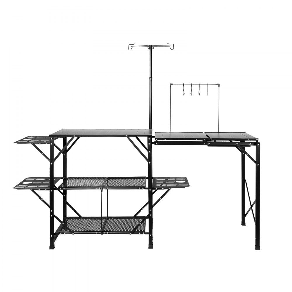 Camping kitchen, outdoor camping kitchen, 174 x 50 x 160 cm, travel kitchen, tent cupboard, foldable, 40 + 22 kg, folding camping table, kitchen box, worktop, space for the sink, carrying bag, black