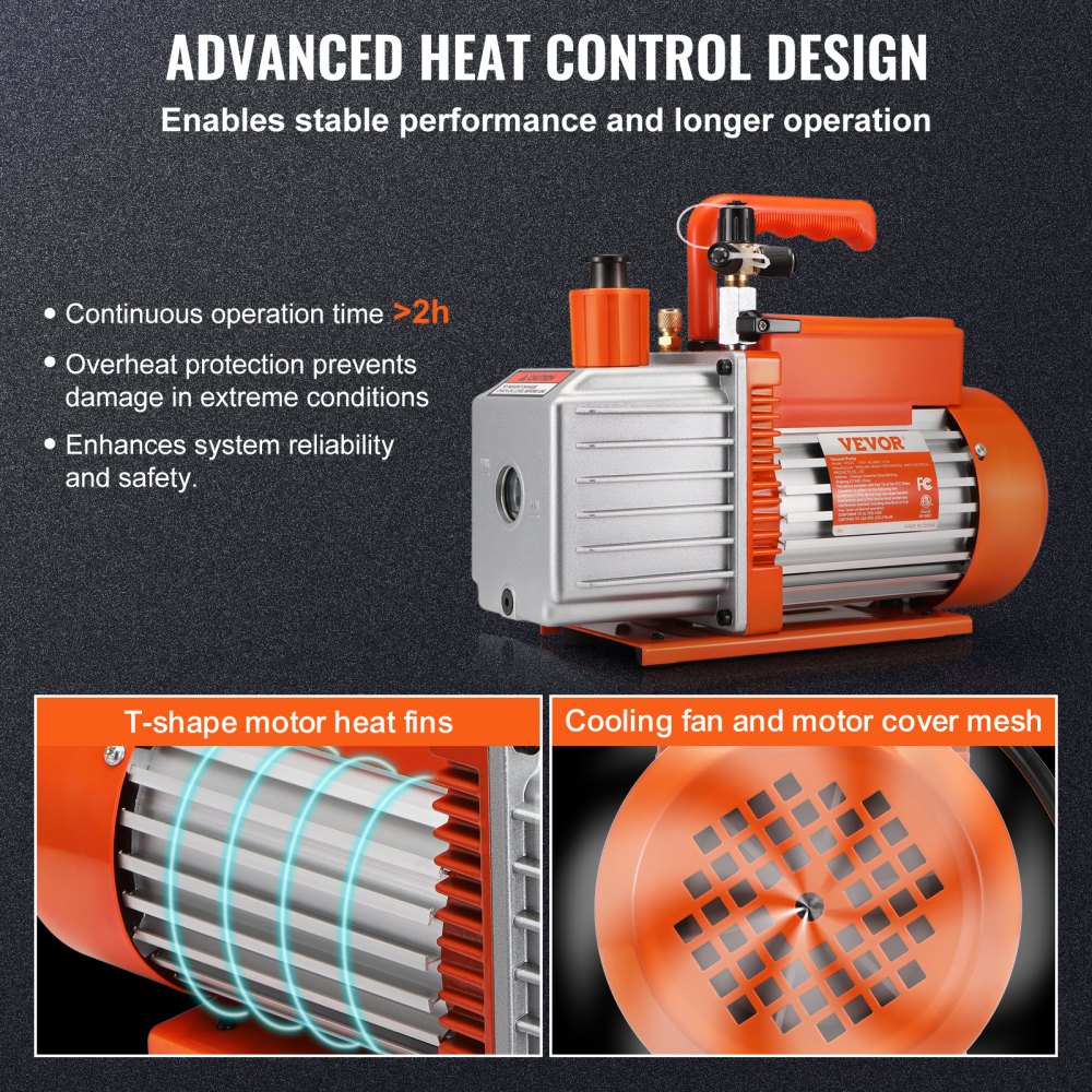 2-traps draaischuifvacuümpomp, 1/2 pk, 5 CFM, ontworpen voor HVAC-service, koudeconservering en harsontgassing, met 1/4" SAE, 3/8" SAE en 1/2" ACME bladinlaten 2-traps draaischuifvacuümpomp, 1/2 pk, 5 CFM, ontworpen voor HVAC-service, koudeconservering en harsontgassing, met 1/4" SAE, 3/8" SAE en 1/2" ACME bladinlaten