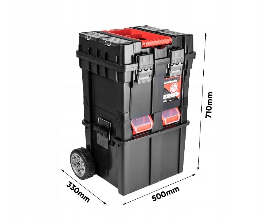 Atelier enroulable, deux coffres à outils utilisables séparément, plastique robuste, deux éléments, attaches métalliques, organiseur)