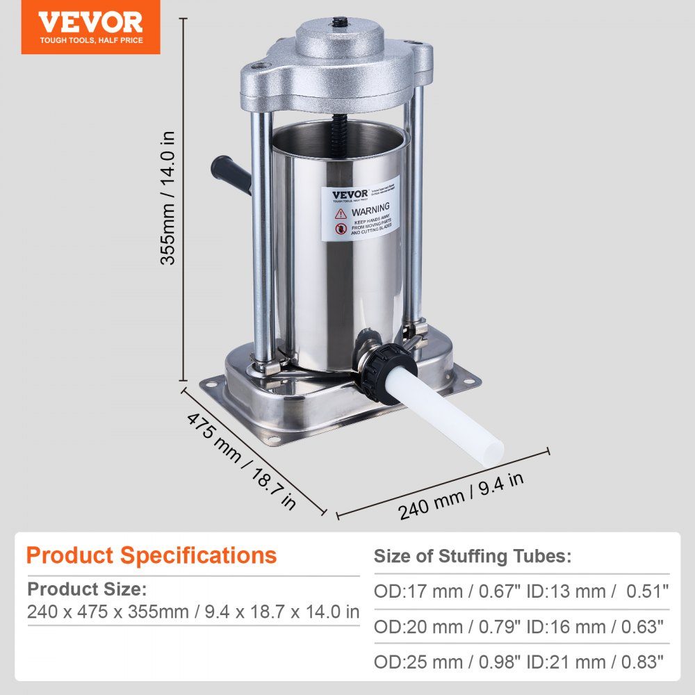 Manueller Wurstfüller, 2 l/5 lbs vertikale Wurstmaschine mit G-Typ-Klemme, Fass aus Edelstahl 304 in Lebensmittelqualität mit 2 Füllrohren, für Zuhause, Küche, Restaurant, Gewerbe