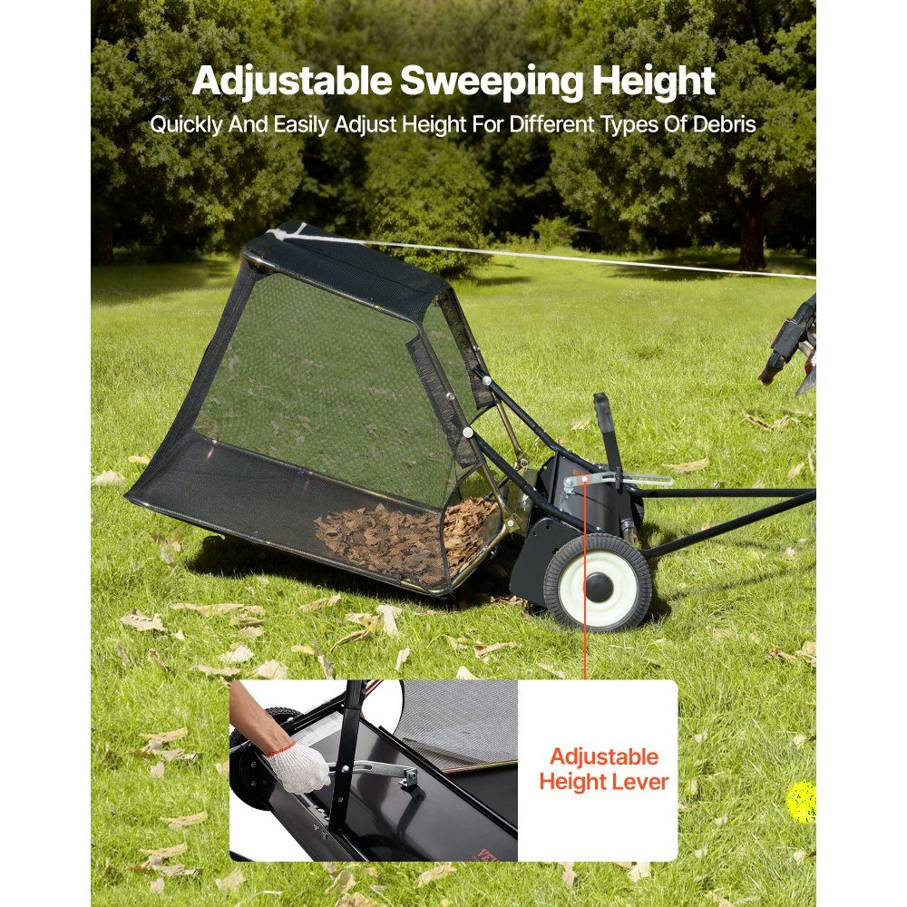 Rasenkehrmaschine, 132 cm Kehrbreite, Laubkehrmaschine mit verstellbarer Kehrhöhe, Rasenkehrmaschine mit 736 L, Laubkehrmaschine, Anhängekehrmaschine für Rasentraktor, Garten, Hof, Rasenpflege