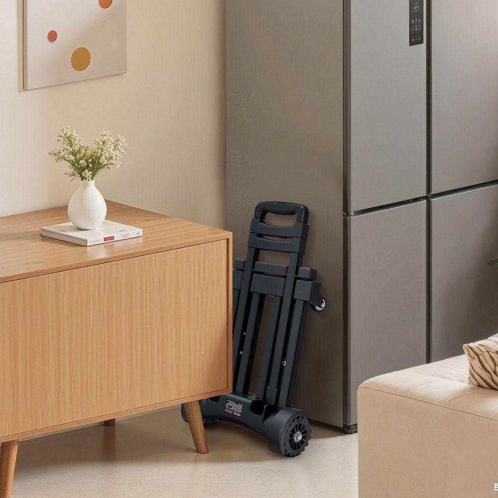 Diable pliable, capacité de charge de 131,5 kg, camion de transport à 4 roues, 2 cordes élastiques et base extensible, chariot de transport pour aéroport, bagages, déménagements de bureau, noir, 530x320x970mm