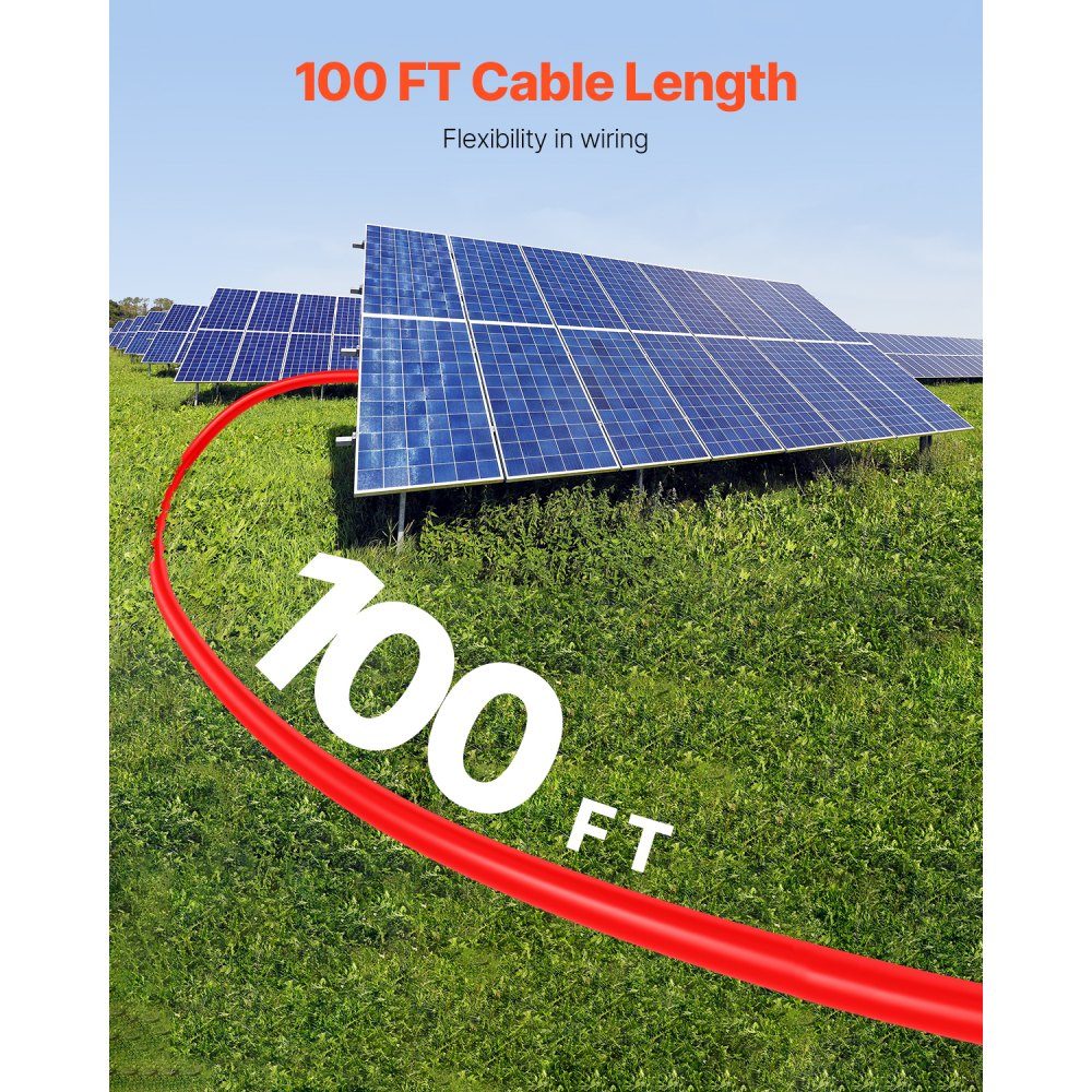Solar Cable 100ft Extension Cable Set of 2 6mm²/10AWG Cable with Waterproof Female and Male Connectors PV Cable for Home, Marine and RV Solar Panels Black and Red