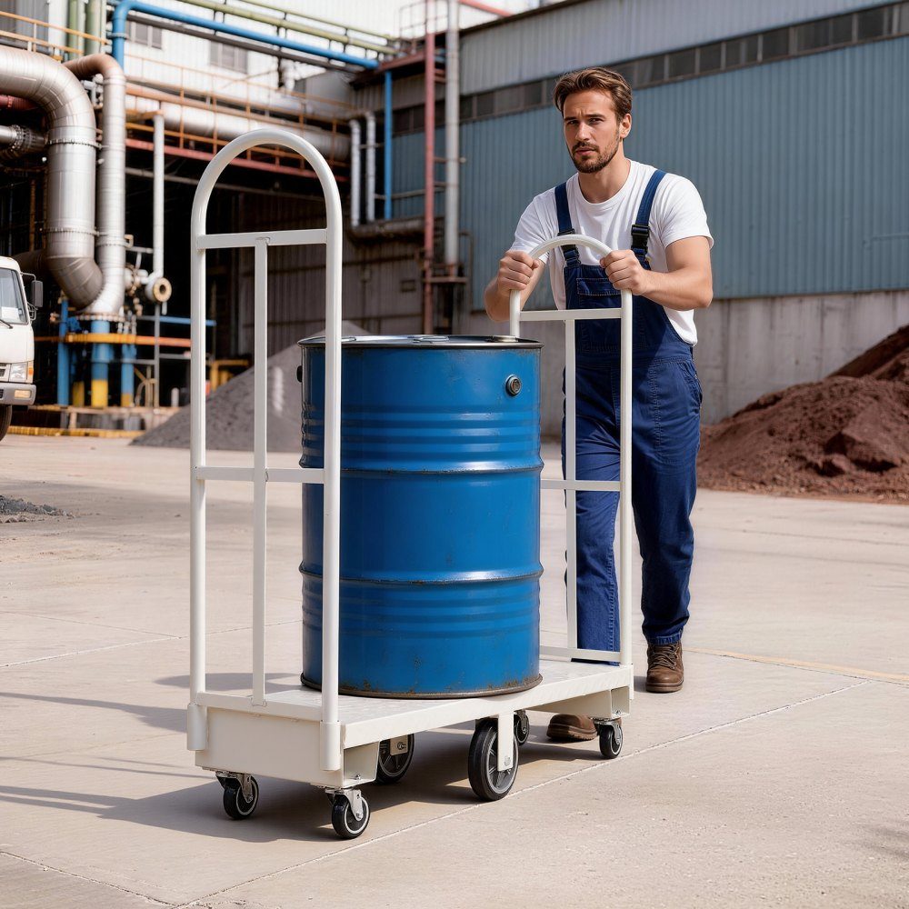 Wózek platformowy Wózek transportowy o dużej wytrzymałości 907 kg Przemysłowy wózek magazynowy z 6 kołami i dwoma zdejmowanymi uchwytami do fabryki magazynowej 1525x410x1510mm – Nr kat. HT-23157