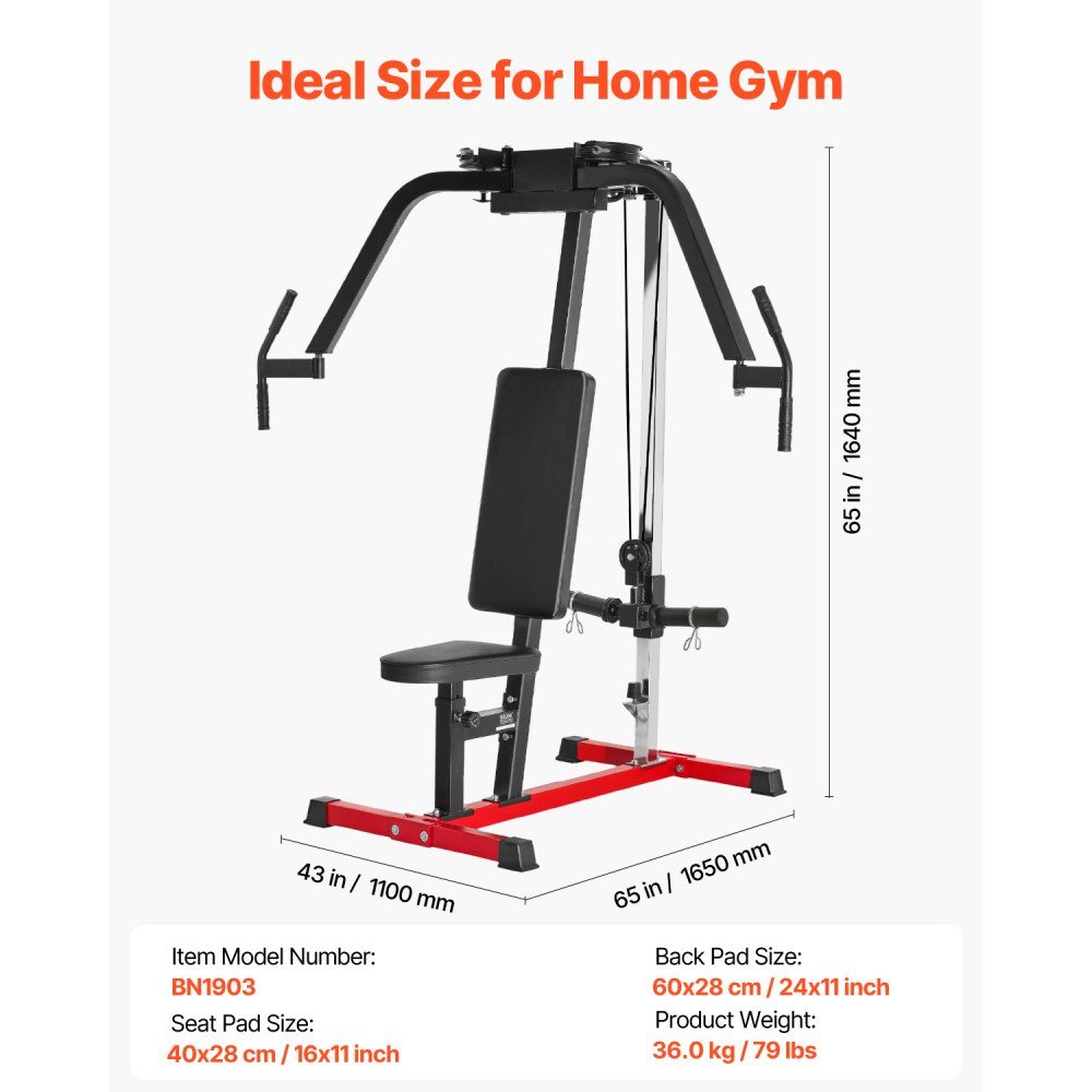 Vlindermachine speciaalapparaat (204 kg draagvermogen) voor het bovenlichaam voor de homegym, verstelbaar fitnessstation, voor spiertraining (borst, rug, achterste deltaspier)