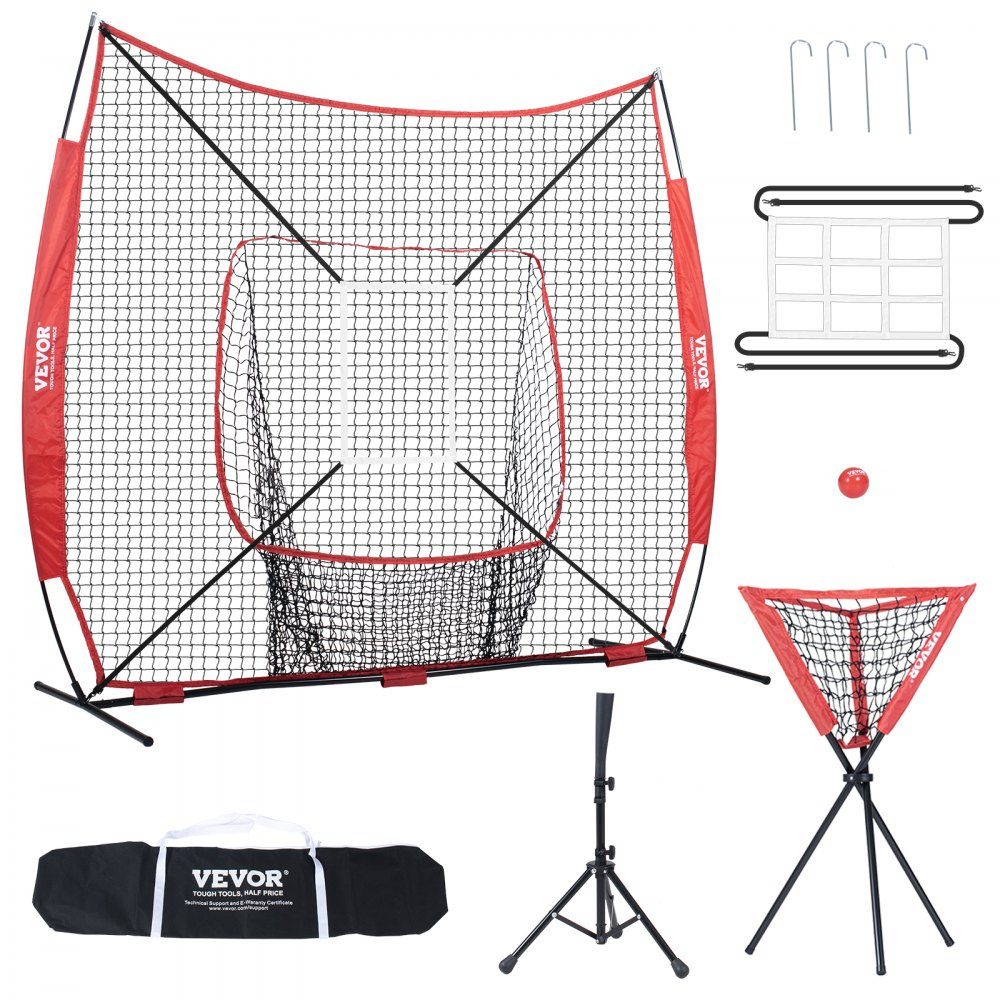 94" x 42" x 84" Baseball Softball Practice Net, Baseball Training Net, Batting, Catching, Pitching, Backstop Baseball Equipment with Arch Frame, Carry Bag, Strike Zone, Ball, Ball Collector