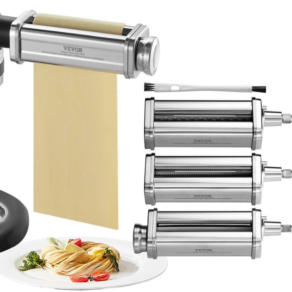 3 Piece Stainless Steel Manual Pasta Machine, Stainless Steel Fresh Manual Pasta Rolling Machine, Italian Flat Dough Machine, Pasta Machine, Includes Cleaning Brush for Spaghetti, Lasagna, etc