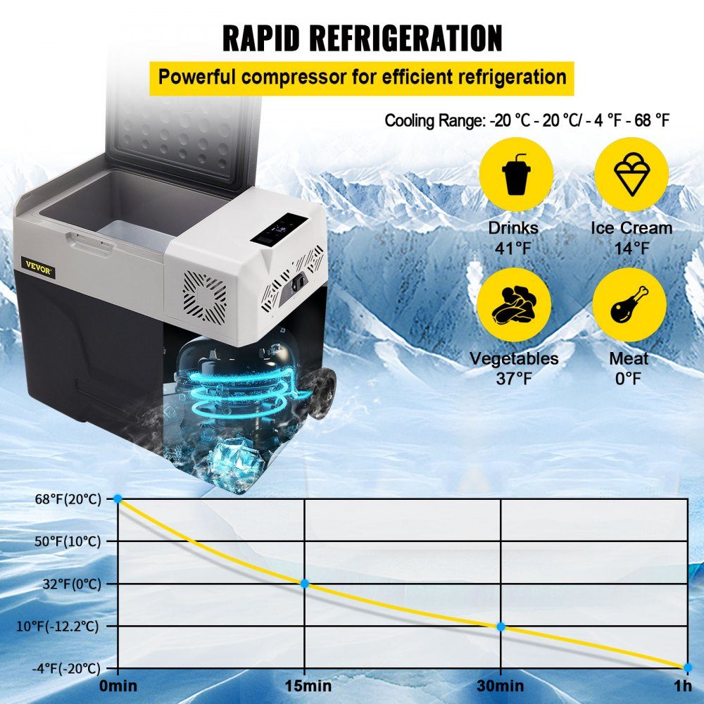 50L Car Fridge Compressor Cooler Box Stainless Steel Holiday Insulated Box Mini Fridge Cooler Box Car and Socket