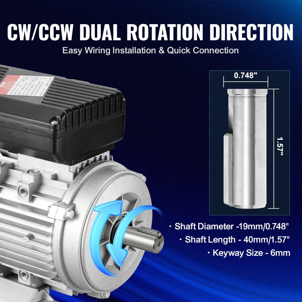0,55 kW Elektromotor 1400 U/min AC 220–240 V 4,5 A 80 B3 Rahmen Luftkompressormotor einphasig 19 mm Keilwelle Rechts-/Linksdrehung für landwirtschaftliche Maschinen und allgemeine Geräte