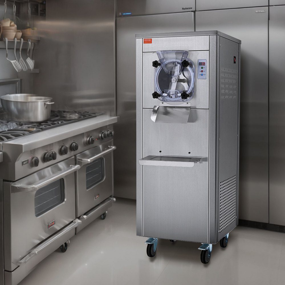 Komercyjna maszyna do lodów, wydajność 18 l/h, maszyna do lodów twardych o jednym smaku z kółkami, cylinder ze stali nierdzewnej 6 l, panel LED, automatyczne chłodzenie wstępne z czyszczeniem, do barów z przekąskami w restauracjach