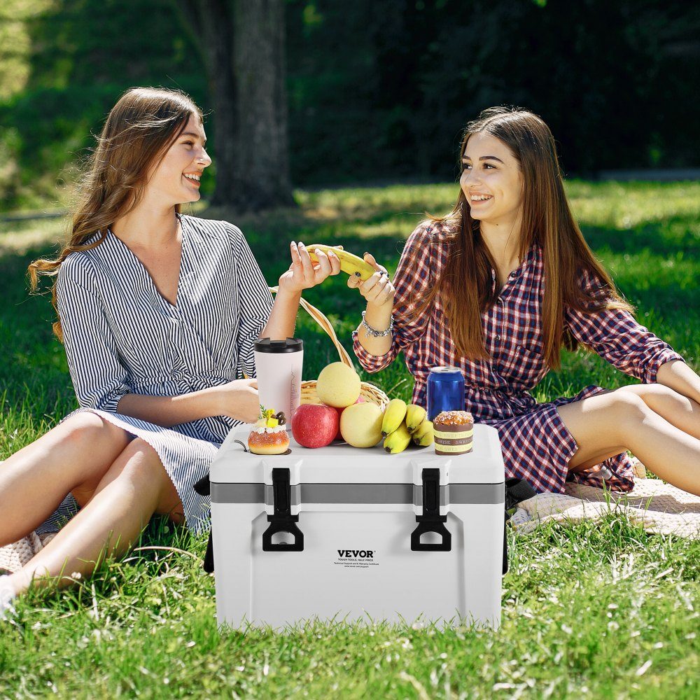 Portable Cooler Box (38 Qt / 26 Cans) with Ice Storage and Sturdy Handles, Insulated Portable Cooler Box Made of Durable Material, Suitable for Family Picnics and Short Trips