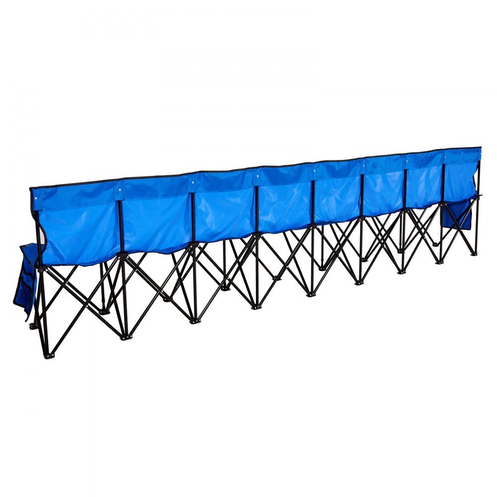 Portable Team Bench, Camping Bench (8 Person) with Side Pockets and Carry Bag, Folding Bench with Backrest, Side Bench for Football, Baseball, Outdoor Activities, Blue