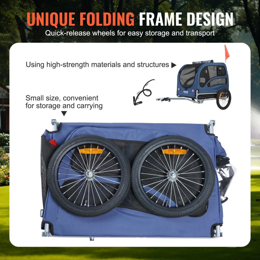 Hondenkar 45 kg Fietskar Koolstofstaal + 600D Oxford Doek + PP Opvouwbaar 1440 x 725 x 845 mm Opgevouwen aanhanger Afmeting 810 x 570 x 195 mm Blauw – Artikelnr. HT-22388