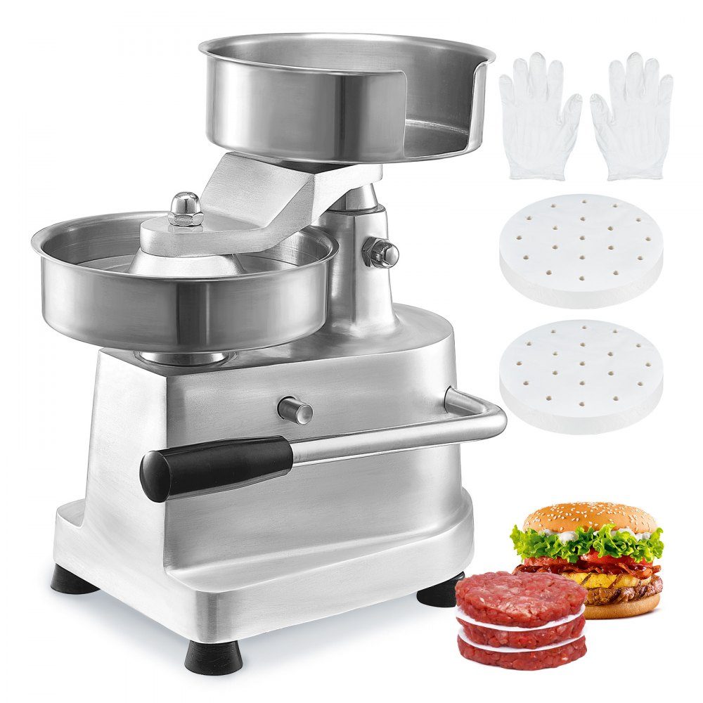 Kommerzieller Burger-Patty-Maker, 150 mm/6 Zoll Hamburger-Rindfleisch-Patty-Maker, robuste, lebensmittelechte Edelstahlschüssel-Burgerpresse, Küchenfleischformmaschine mit 1000 Stück Patty Papi