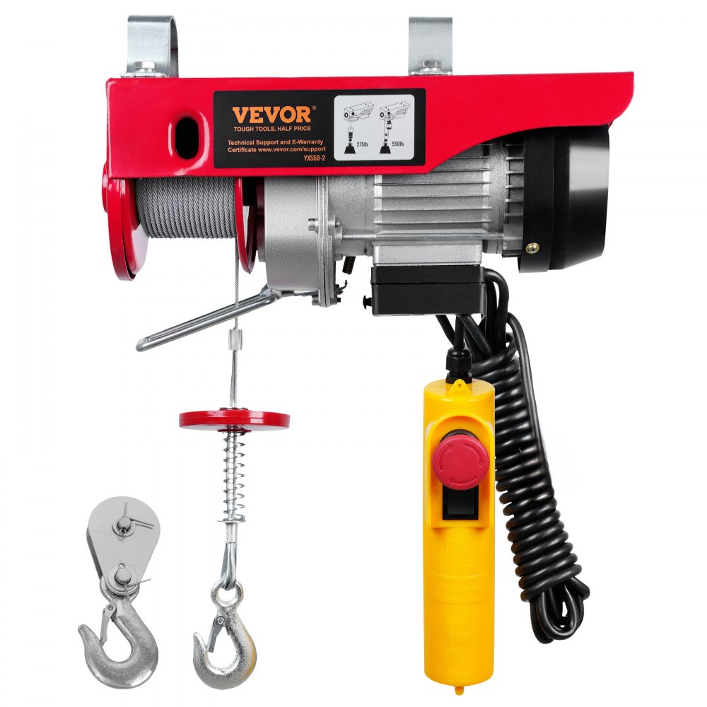 230V electric rope winch 125kg to 250kg lifting height 12m rope pull motor winch 510W motor pulley block 10m/min lifting speed hoist with wired remote control rope hoist chain hoist